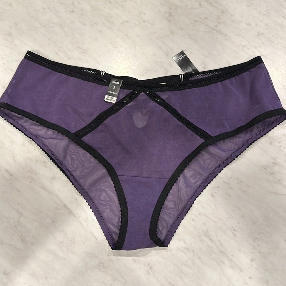 Torrid Purple & Black Mesh Strappy Piping Bralette & Hipster Panty - Picture 3 of 4